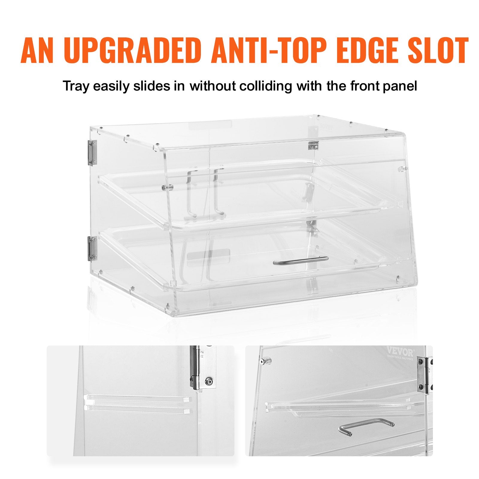 Pastry Display Case, 2-Tier Commercial Countertop Bakery Display Case, Acrylic Display Box with Rear Door Access & Removable Shelves, Keep Fresh for Donut Bagels Cake Cookie