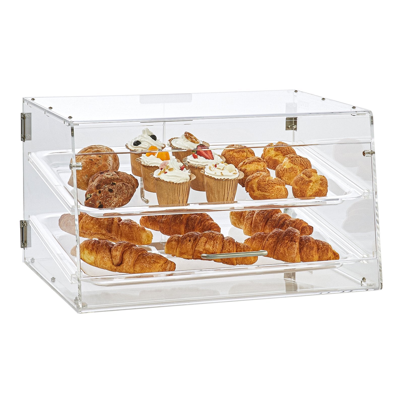 Pastry Display Case, 2-Tier Commercial Countertop Bakery Display Case, Acrylic Display Box with Rear Door Access & Removable Shelves, Keep Fresh for Donut Bagels Cake Cookie