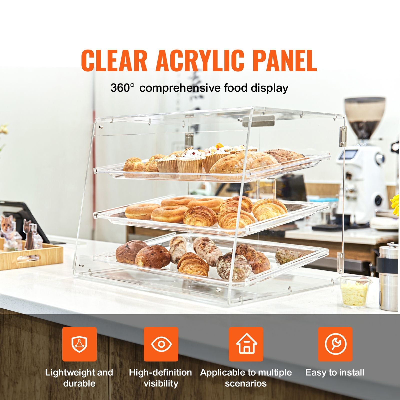 3 Tier Acrylic Pastry Display Case Bakery Countertop Food Display Box