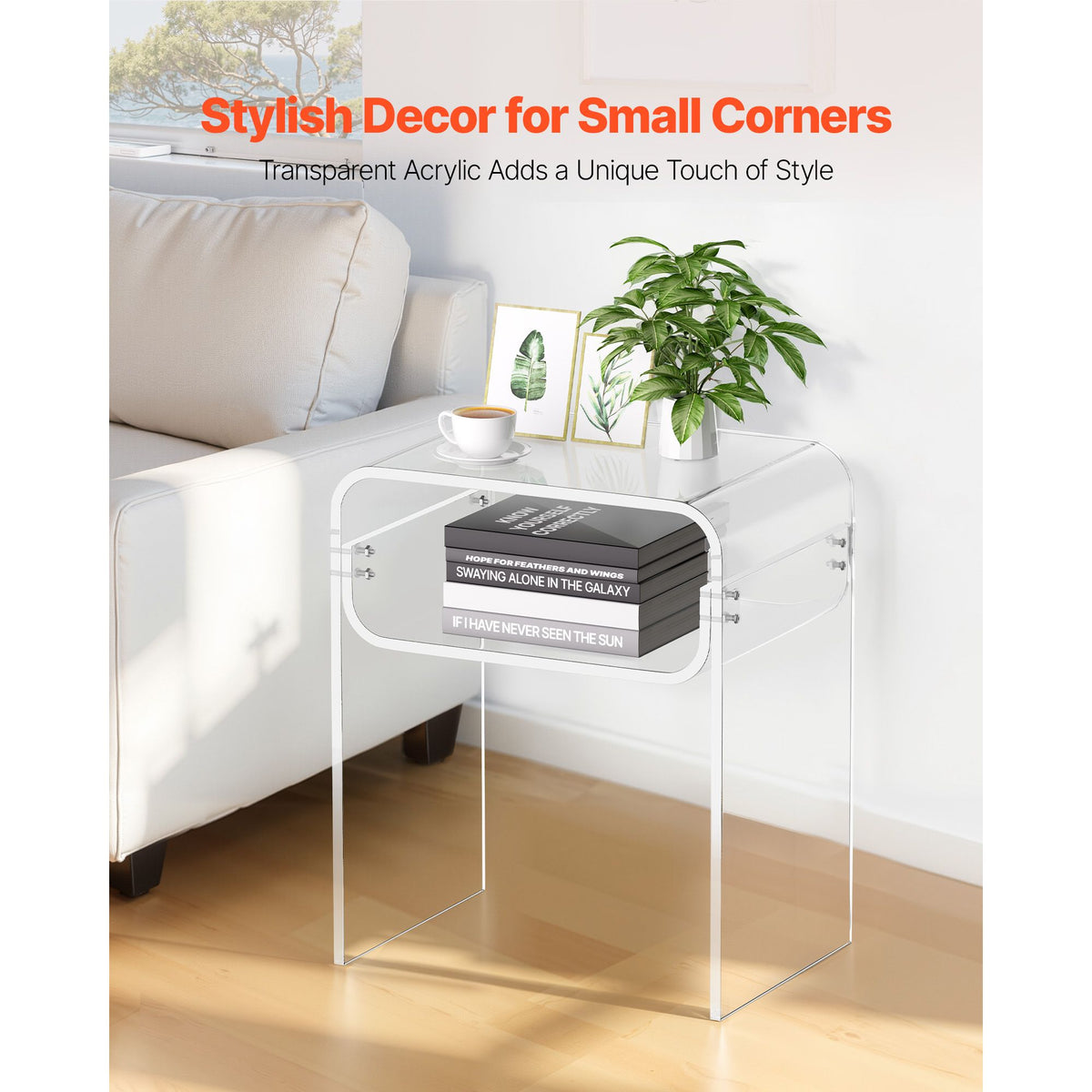Clear Acrylic Side Table 2 Tier Transparent Bedside Nightstand Storage Shelf