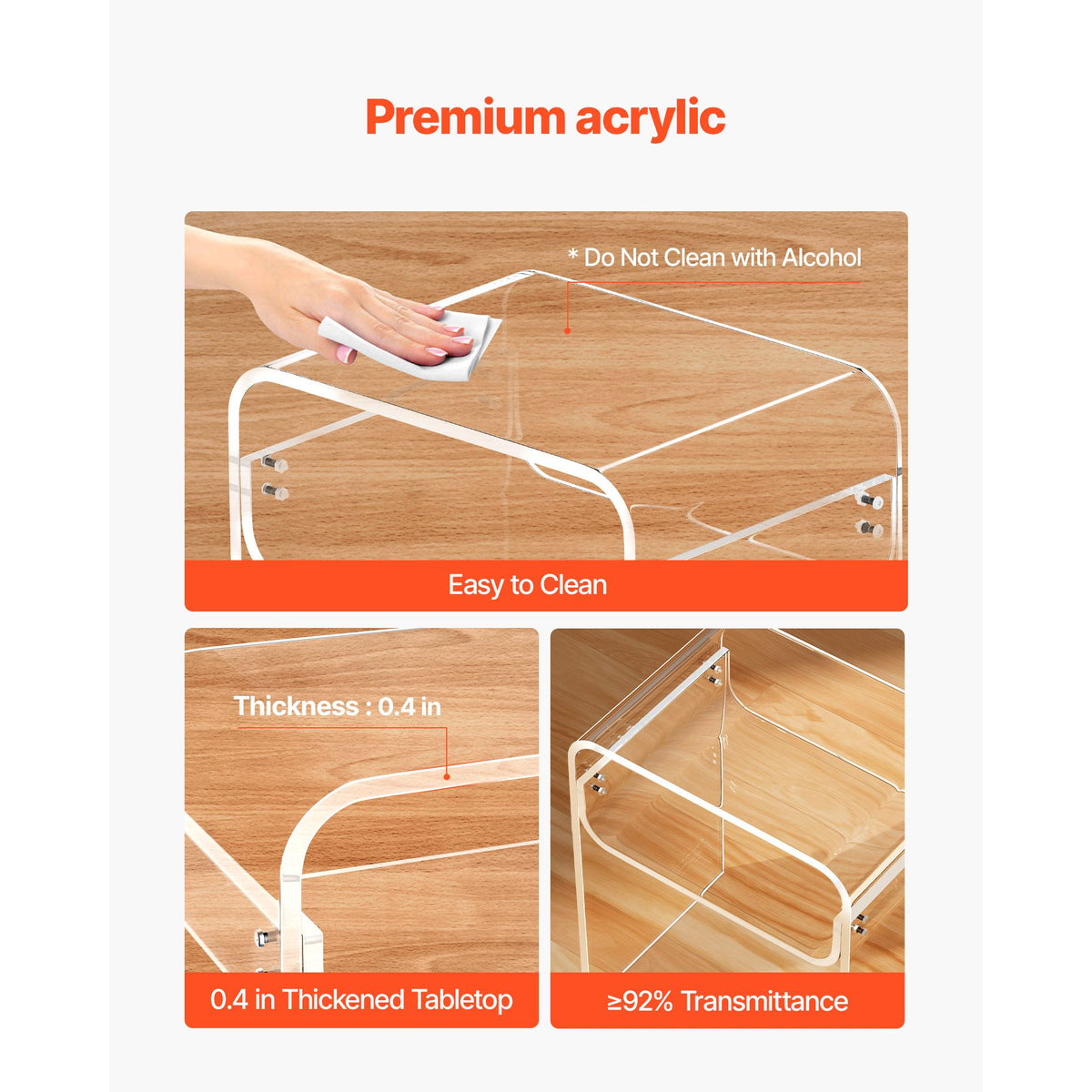 Clear Acrylic Side Table 2 Tier Transparent Bedside Nightstand Storage Shelf