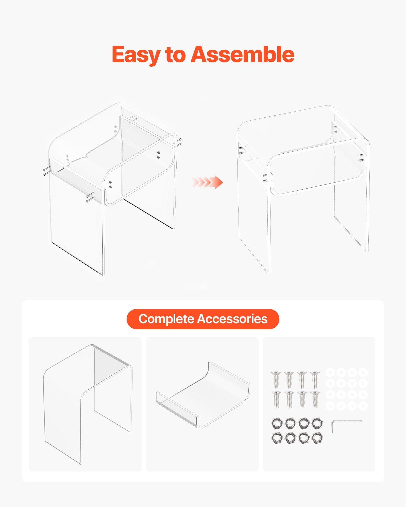 Acrylic Side Table, 2 Tiers Clear Bedside Table with Storage Shelf, Modern Rectangle Acrylic End Desk, Transparent Thick Nightstand for Bedroom, Living Room, Study, 30 x 40 x 50 cm (Clear)