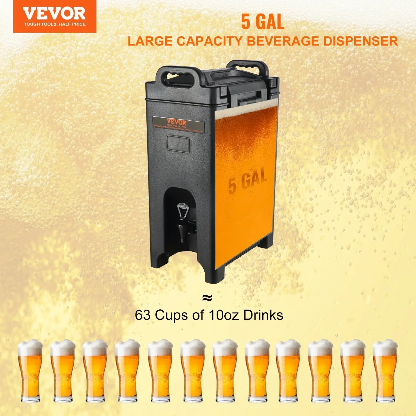 Insulated Beverage Dispenser, 18.9 L, Food-grade LDPE Hot and Cold Beverage Server, Thermal Drink Dispenser Cooler with 23 mm PU Layer Two-Stage Faucet Handle, for Restaurant Drink Shop