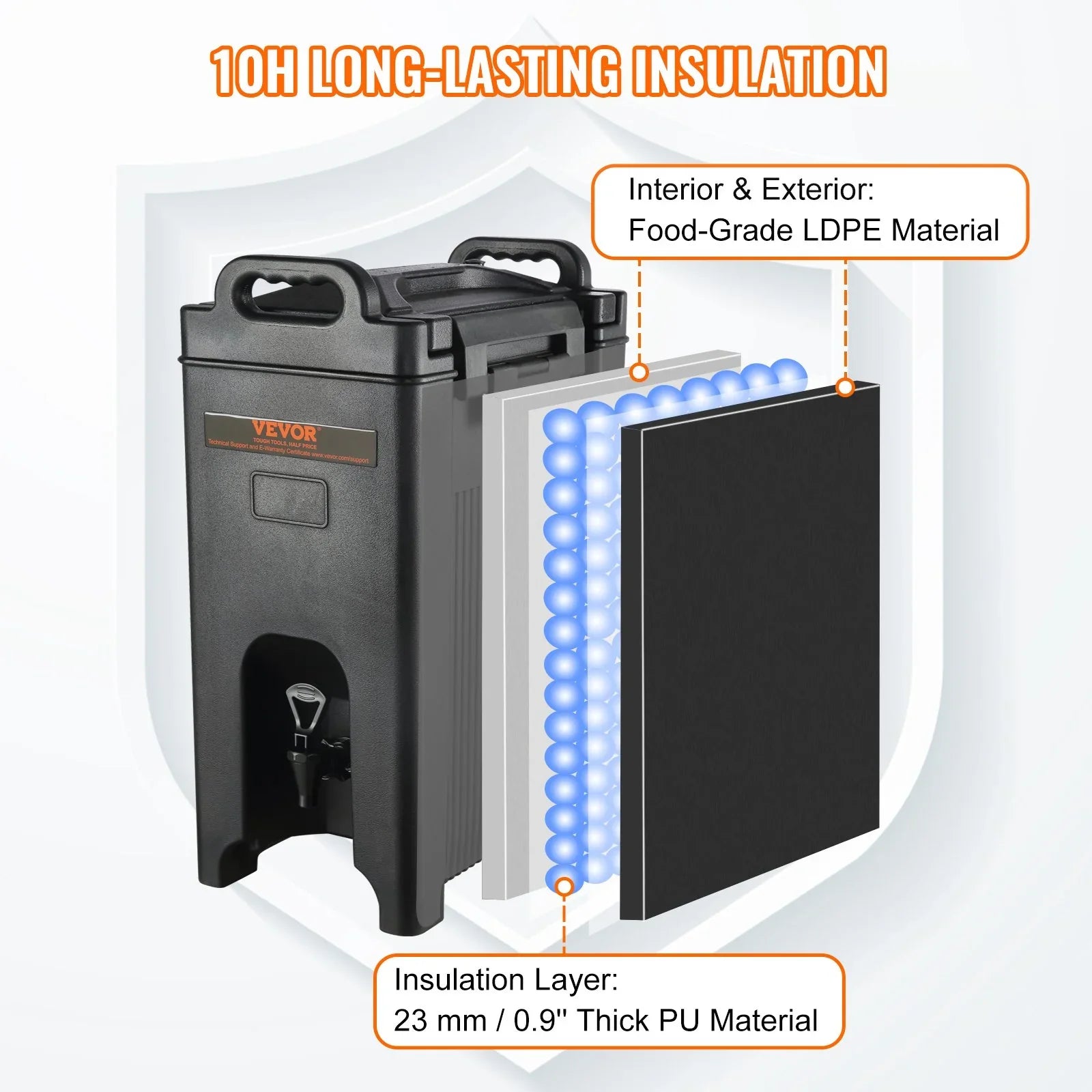 Insulated Beverage Dispenser, 18.9 L, Food-grade LDPE Hot and Cold Beverage Server, Thermal Drink Dispenser Cooler with 23 mm PU Layer Two-Stage Faucet Handle, for Restaurant Drink Shop