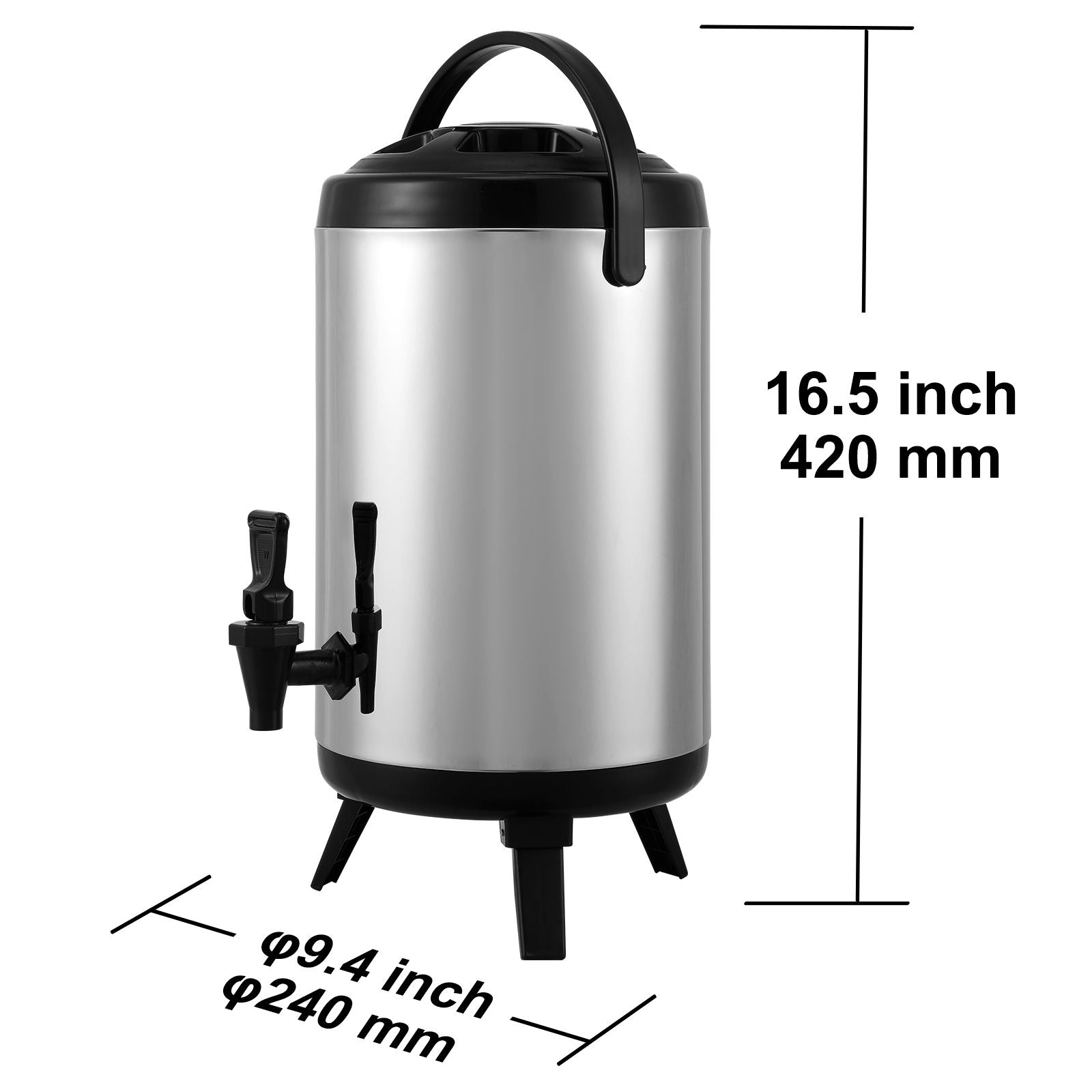 Stainless Steel Insulated Beverage Dispenser, 7.6 Liter, Thermal Hot and Cold Drink Server Dispenser with Spigot Handle, Food-grade for Hot Tea Coffee Water Restaurant Drink Shop