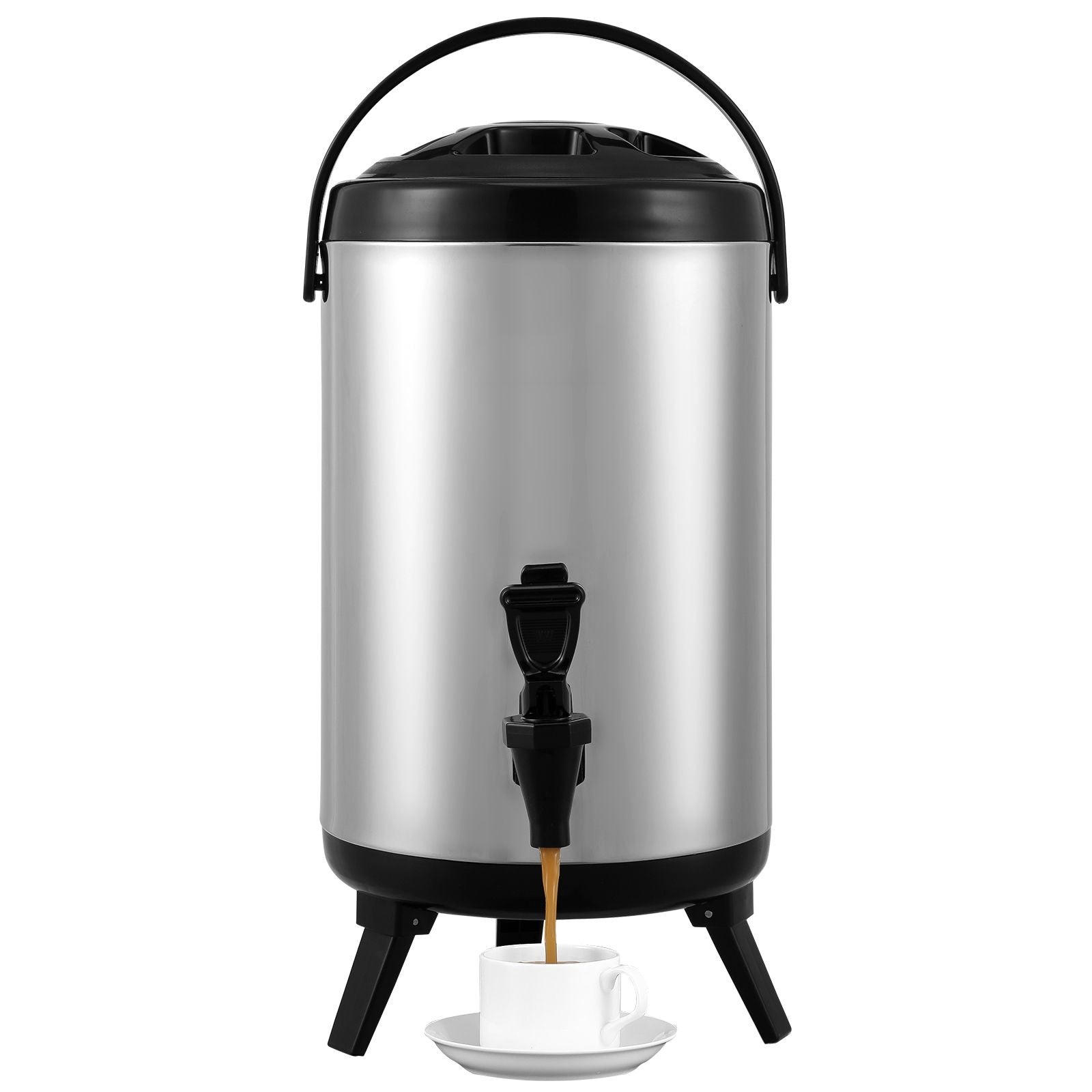 Stainless Steel Insulated Beverage Dispenser, 7.6 Liter, Thermal Hot and Cold Drink Server Dispenser with Spigot Handle, Food-grade for Hot Tea Coffee Water Restaurant Drink Shop