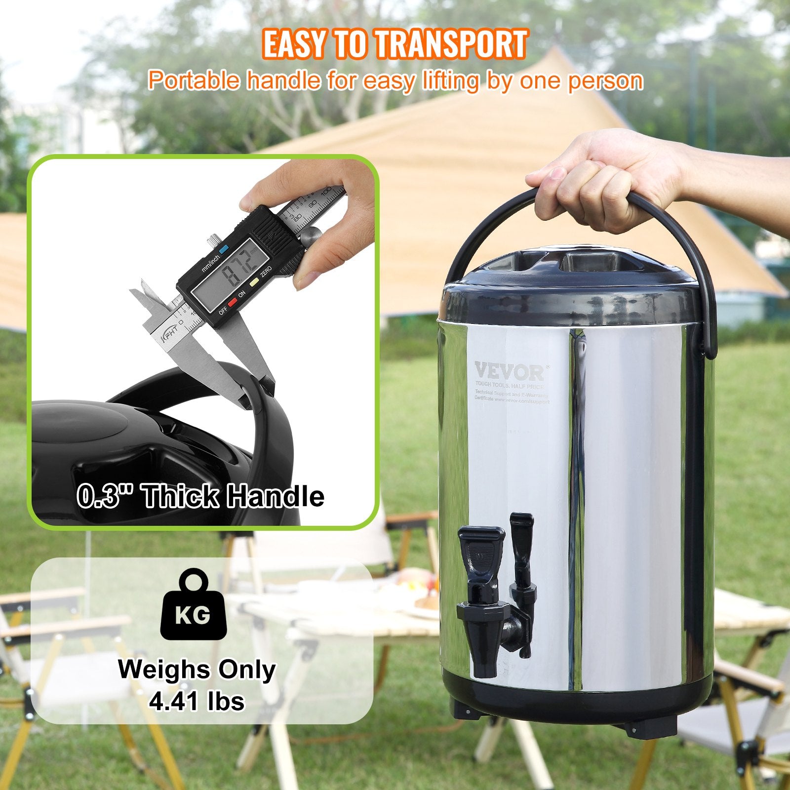 Stainless Steel Insulated Beverage Dispenser, 7.6 Liter, Thermal Hot and Cold Drink Server Dispenser with Spigot Handle, Food-grade for Hot Tea Coffee Water Restaurant Drink Shop