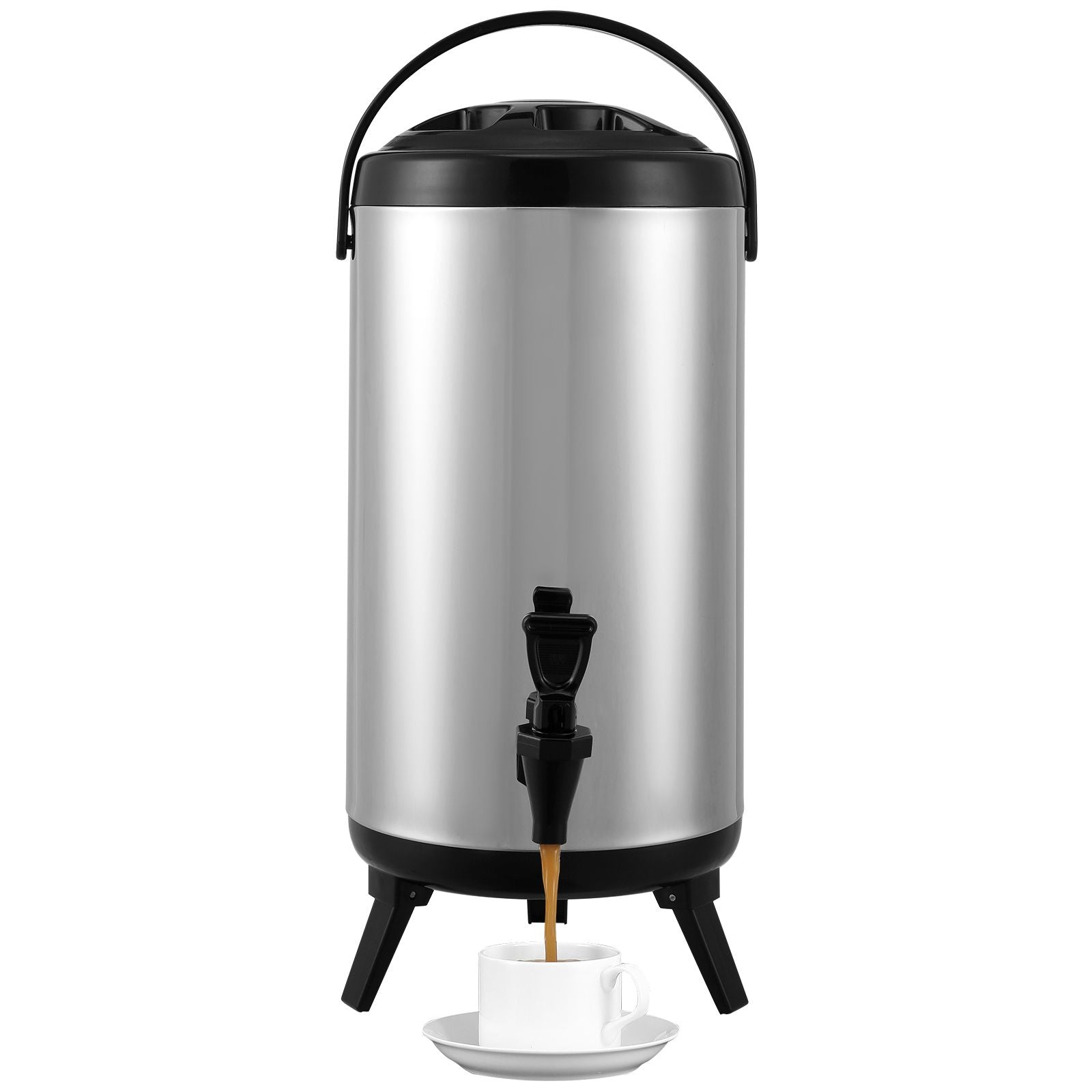 Stainless Steel Insulated Beverage Dispenser, 9.2 Liter, Thermal Hot and Cold Drink Server Dispenser with Spigot Handle, Food-grade for Hot Tea Coffee Water Restaurant Drink Shop
