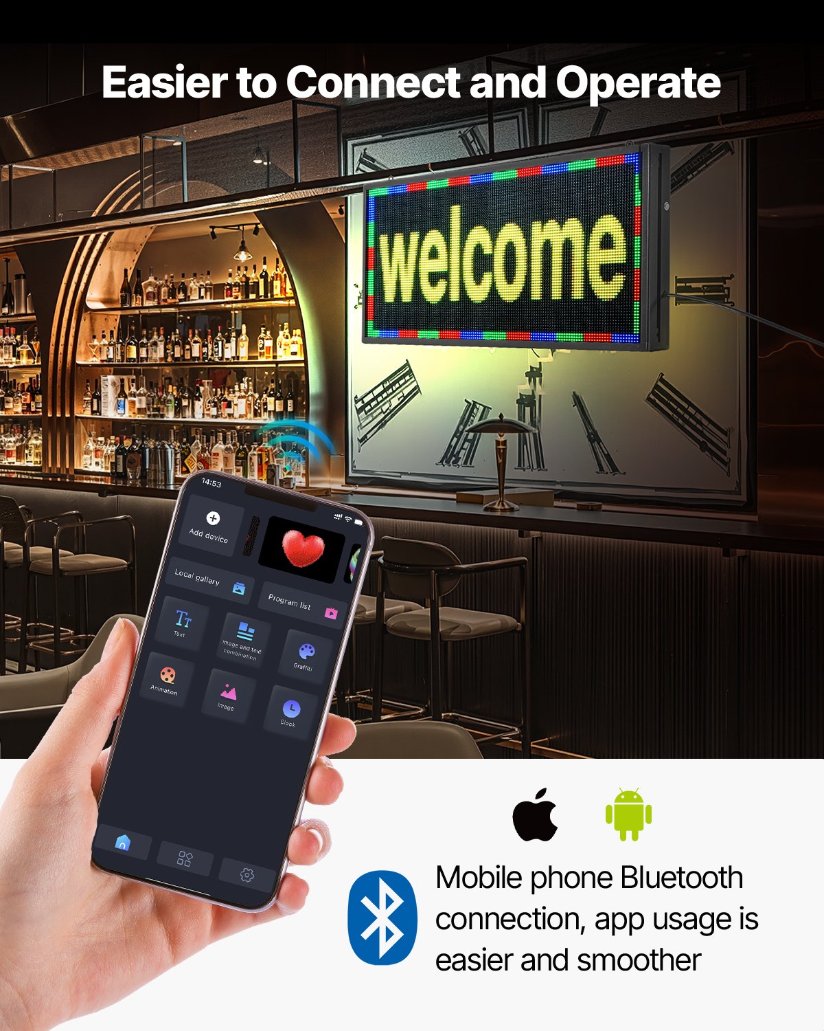 27x14in Programmable LED Sign Digital Scrolling Display Board P5 Fullcolor