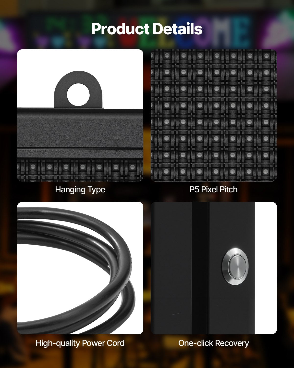 27x14in Programmable LED Sign Digital Scrolling Display Board P5 Fullcolor