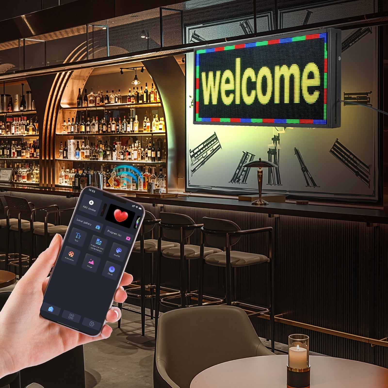 27x14in Programmable LED Sign Digital Scrolling Display Board P5 Fullcolor