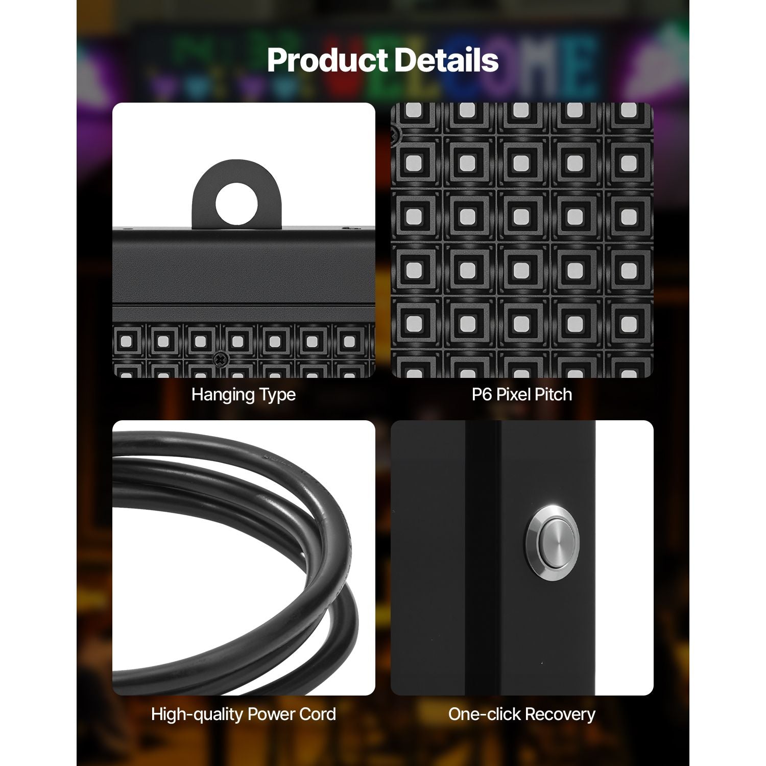 P6 Full Color Programmable LED Sign 40x18 Bluetooth Scrolling Display