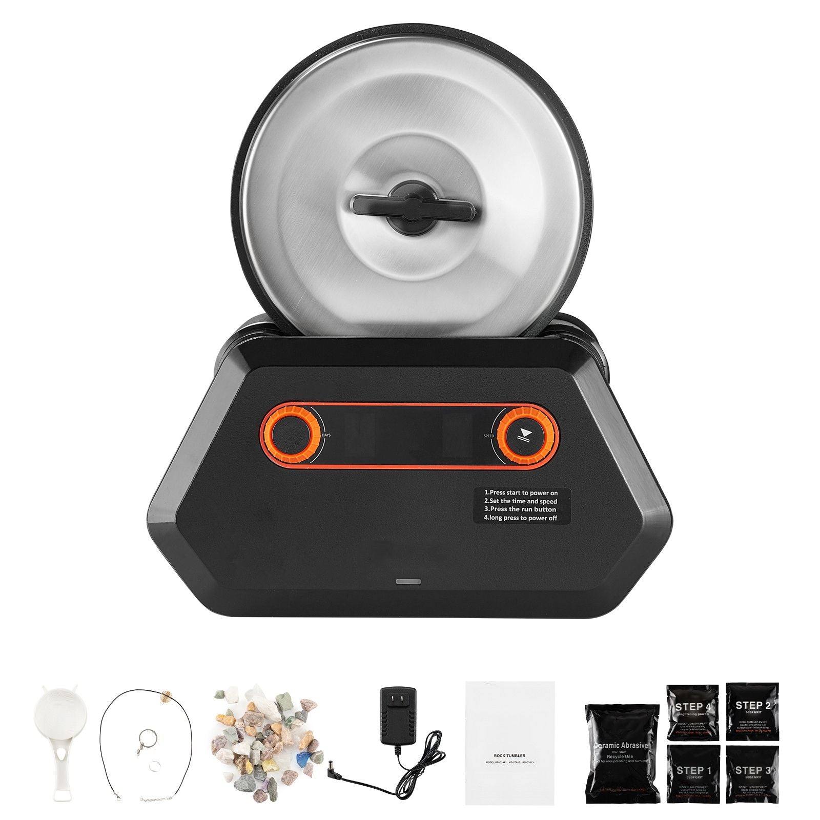 3LB Rock Tumbler Kit 4 Speed Stone Polisher with Timer & Gemstones