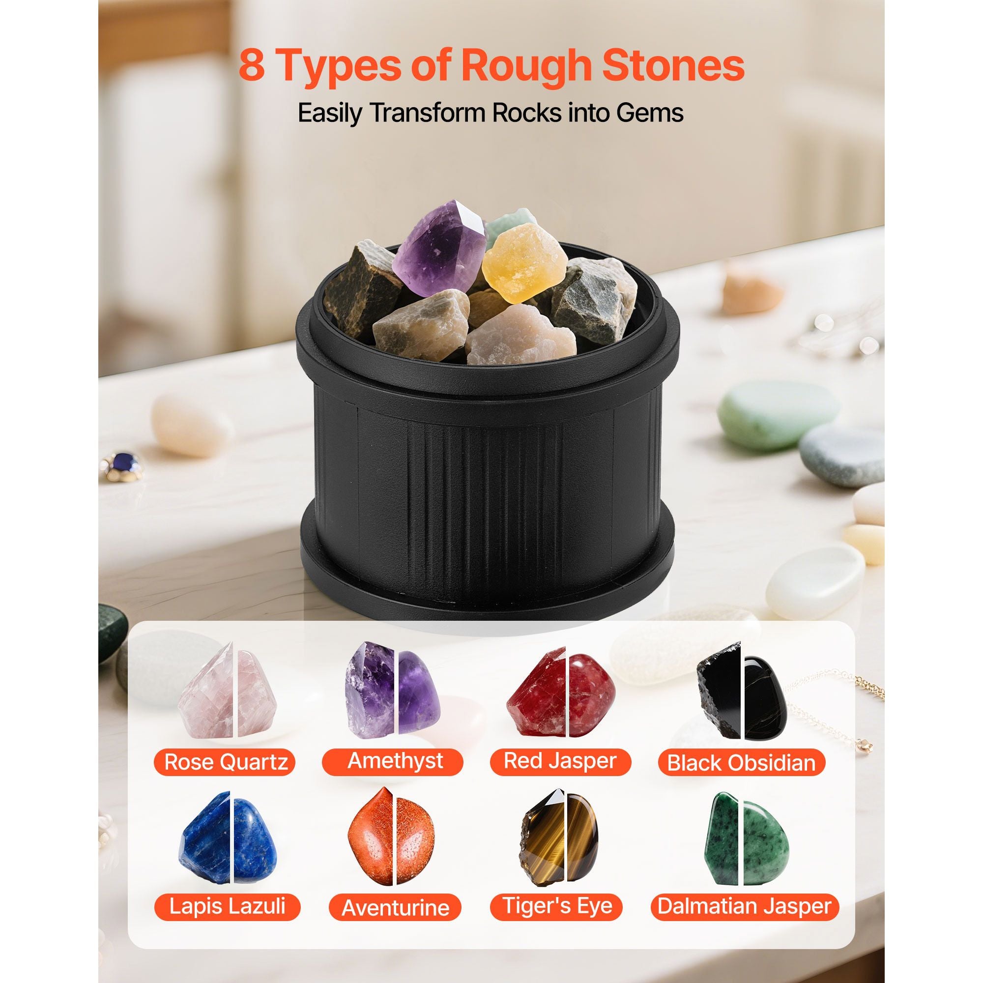 3LB Rock Tumbler Kit 4 Speed Stone Polisher with Timer & Gemstones