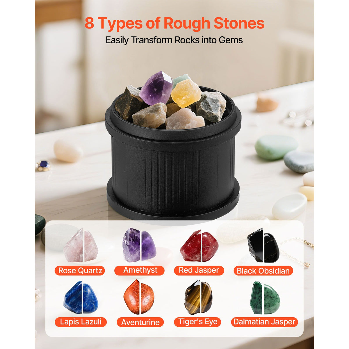3LB Rock Tumbler Kit 4 Speed Stone Polisher with Timer & Gemstones