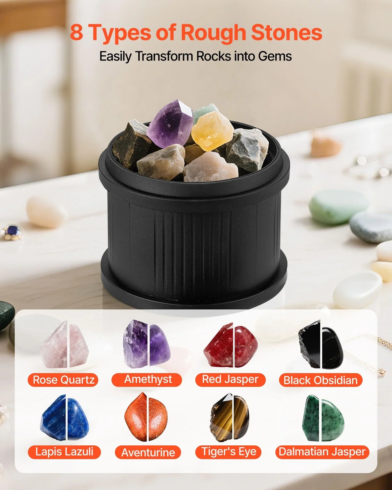 Rock Tumbler Kit, 3 lbs Rock Polishing Kit, 4 Speed Settings 9-Day Polishing Timer Stone Polishing Kit, Rock Polisher with Rough Gemstones and Polishing Grits, Rock Polisher for Adults Kids