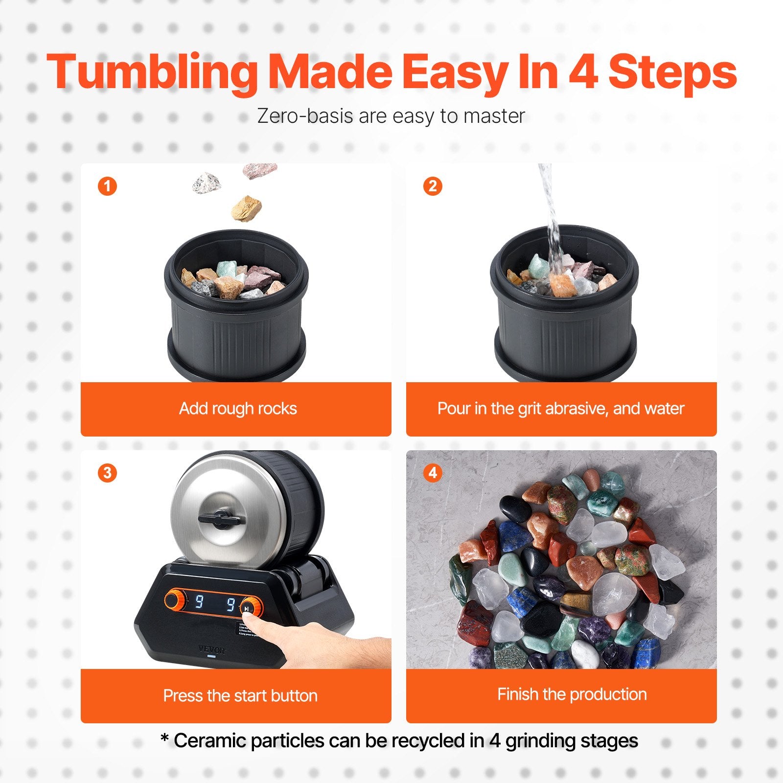 Rock Tumbler Kit, 4 lbs Rock Polishing Kit, 9 Speed Settings 9-Day Polishing Timer Stone Polishing Kit, Rock Polisher with Rough Gemstones and Polishing Grits, Rock Polisher for Kids Adults