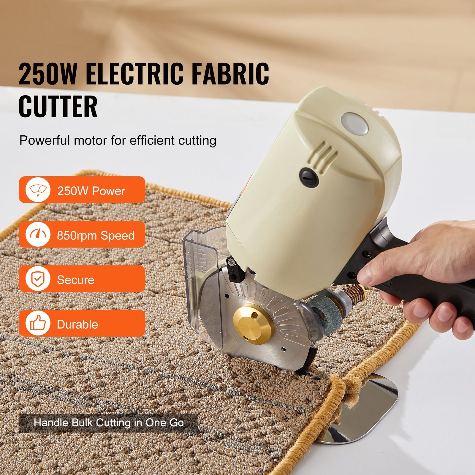 250W Electric Fabric Cutter Machine 100mm Rotary Blade 27mm Cutting Depth