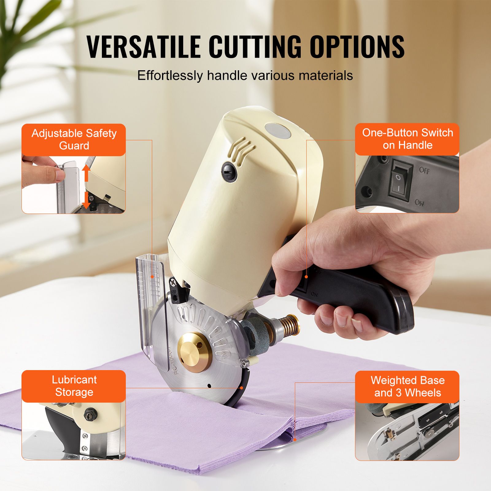 250W Electric Fabric Cutter Machine 100mm Rotary Blade 27mm Cutting Depth