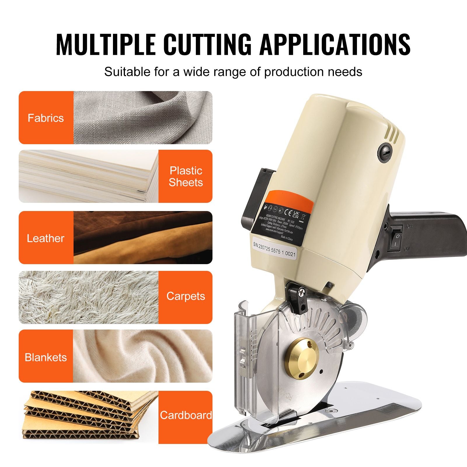 250W Electric Fabric Cutter Machine 100mm Rotary Blade 27mm Cutting Depth