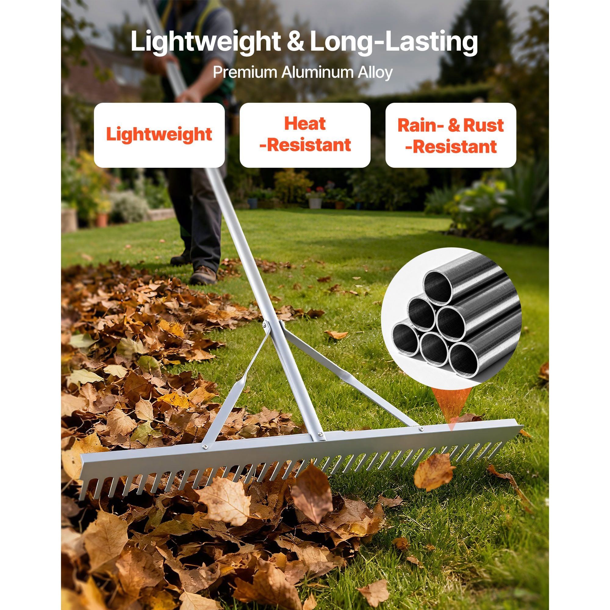Heavy Duty Landscape Rake 914mm Aluminum Head Garden Leaf Rake Tool