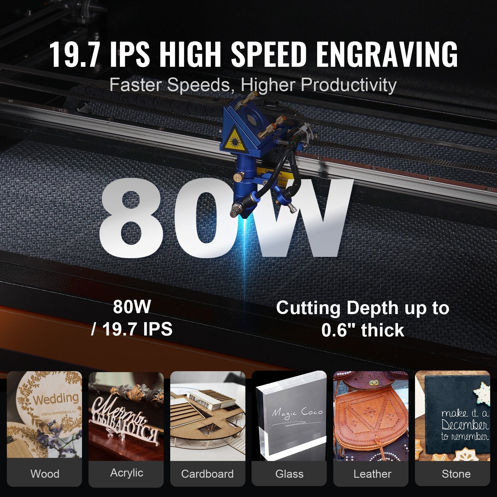 80W CO2 Laser Engraver, 500 x 700 mm, 19.7 IPS Laser Cutter Machine with 2-Way Pass Air Assist, Compatible with LightBurn, CorelDRAW, AutoCAD, Windows, Mac OS, Linux, for Wood Acrylic Fabric