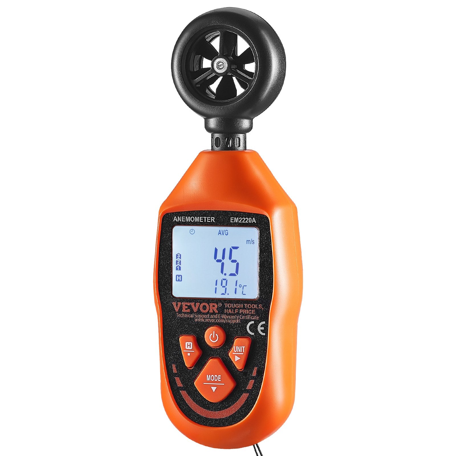 Handheld Anemometer, -10℃ to 45℃, Digital Wind Speed Meter Gauge with LED Backlight Screen, Measures Wind Velocity Wind Temperature Air Flow Wind Chill, for Sailing Surfing Drone Flying HVAC