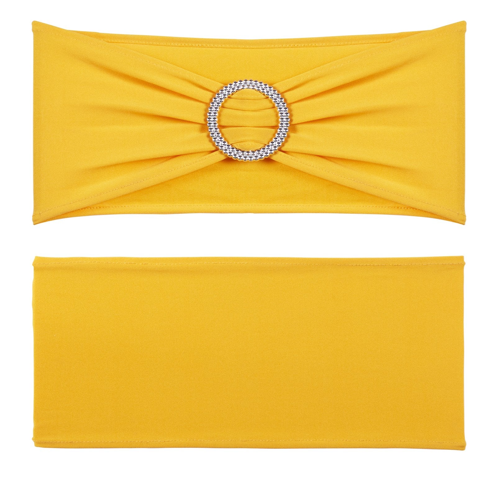 Stretch Spandex Chair Sashes, Chair Slipcover and Stretch Chair Sash with Round Buckle, Elastic Chair Bands, Fitting Wedding, Holiday, Banquet, Party Chair Decoration (50 PCS Golden Yellow)
