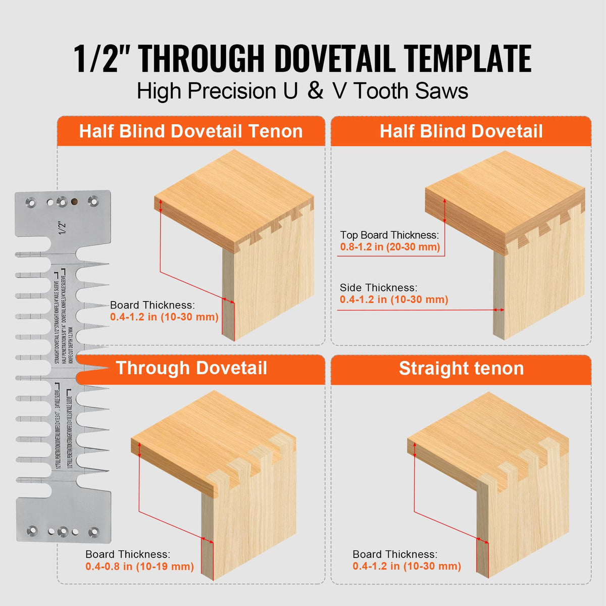 310mm Dovetail Jig Router Guide Kit with 4 Bits & 6 Templates Woodworking