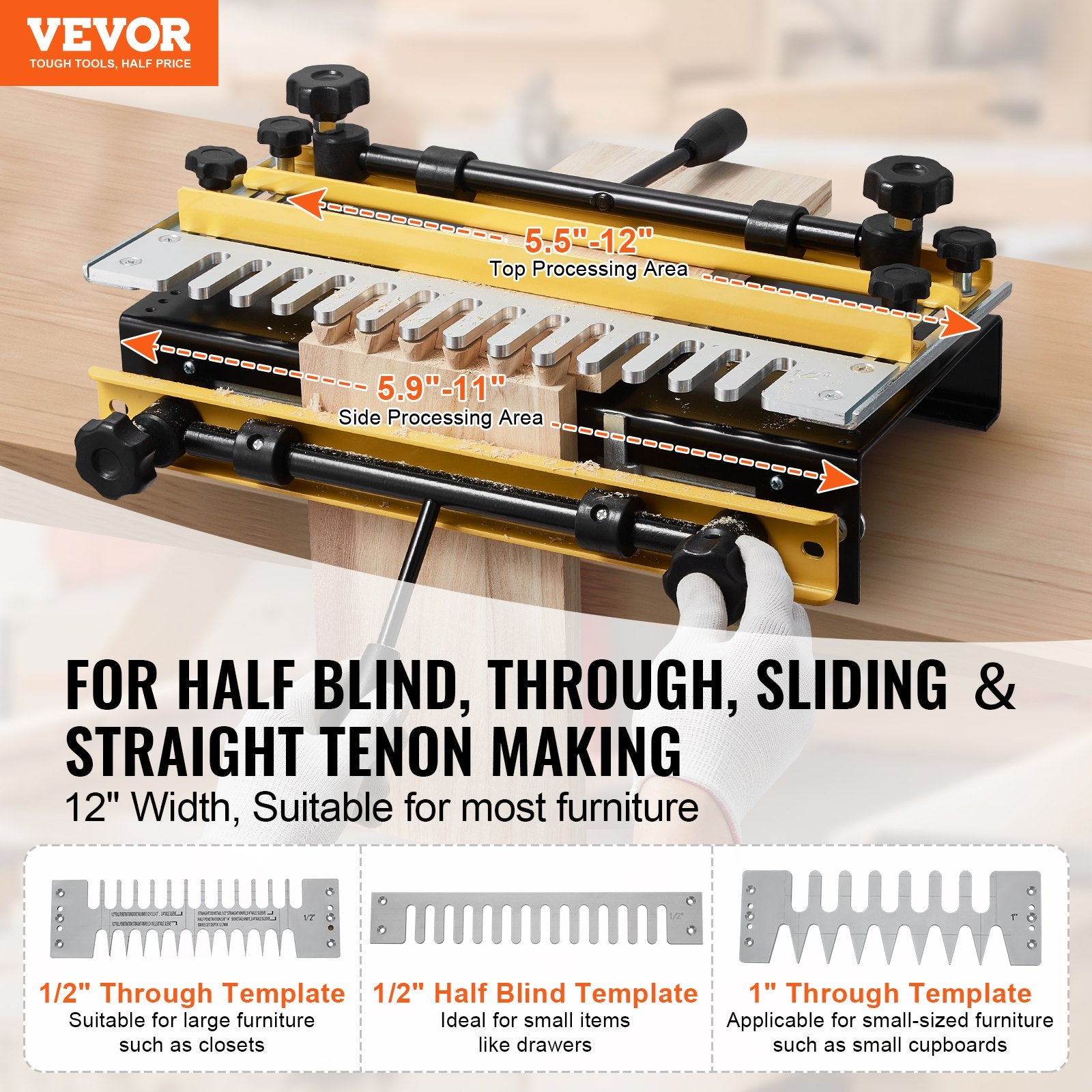 Dovetail Jig, 310 mm Width, Dove Tailing Router Jigs with 4 Router Bits & 6 Templates, Precise Alignment Dove Tail Jig, Mortise and Tenon Woodworking Tools for Furniture & Wood Cabinet Making