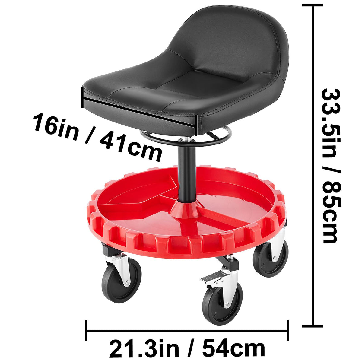 135kg Rolling Garage Stool Adjustable Height Mechanic Seat with Tool Tray