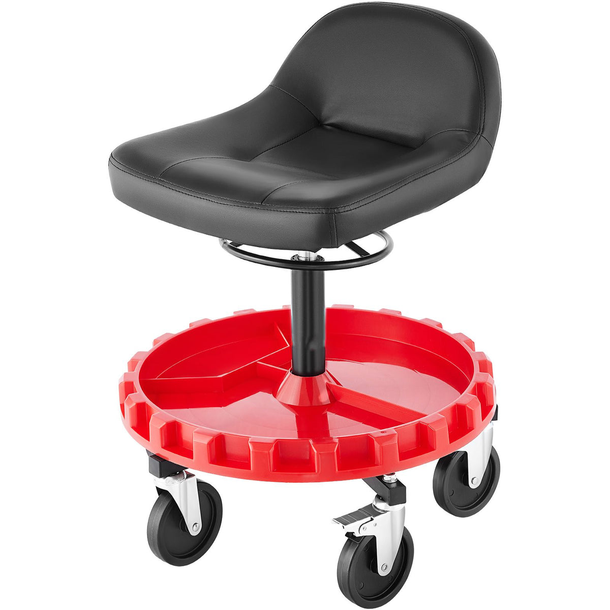 135kg Rolling Garage Stool Adjustable Height Mechanic Seat with Tool Tray