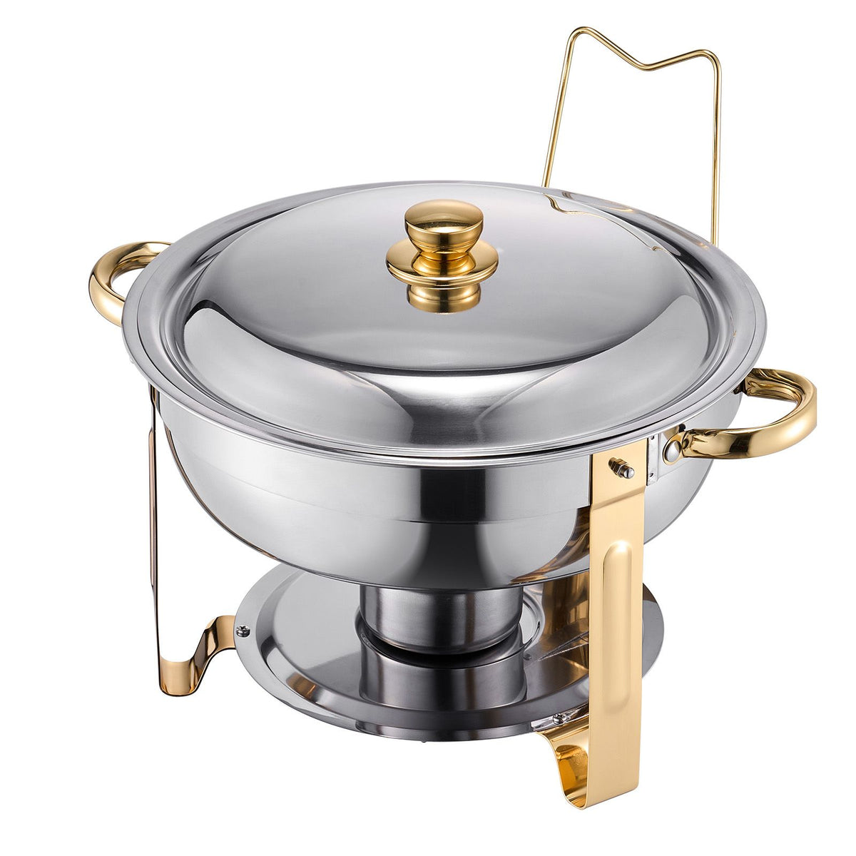 Chafing Dish Buffet Set, 5 Qt 4 Pack, Stainless Steel Chafer with 4 Full Size Pans, Round Catering Warmer Server with Lid Water Pan Folding Stand Clip, for Weddings Parties Banquets, Gold