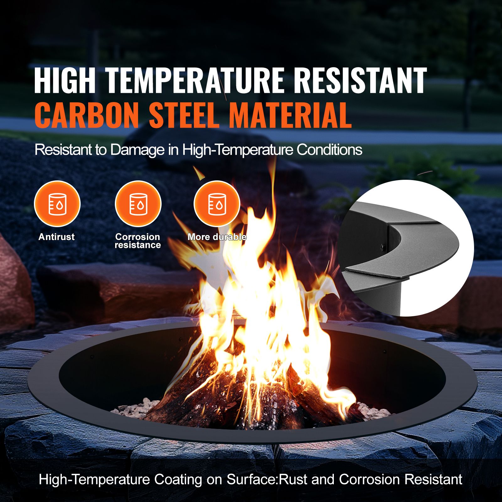 40 Inch Fire Pit Ring Insert 10" High Heavy Duty Carbon Steel Liner