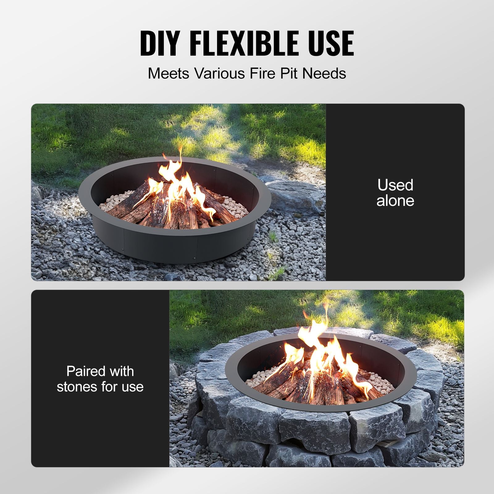 40 Inch Fire Pit Ring Insert 10" High Heavy Duty Carbon Steel Liner