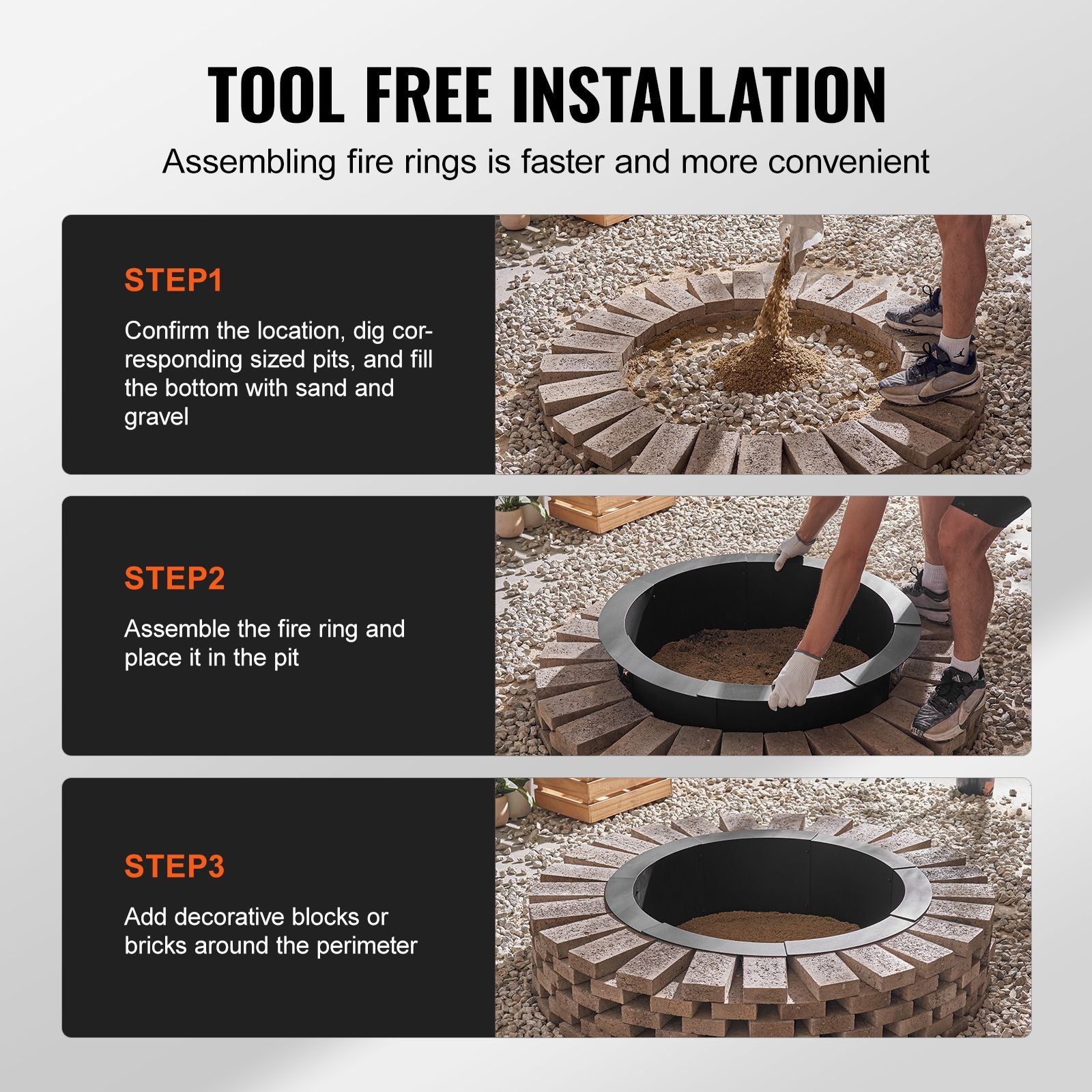 40 Inch Fire Pit Ring Insert 10" High Heavy Duty Carbon Steel Liner
