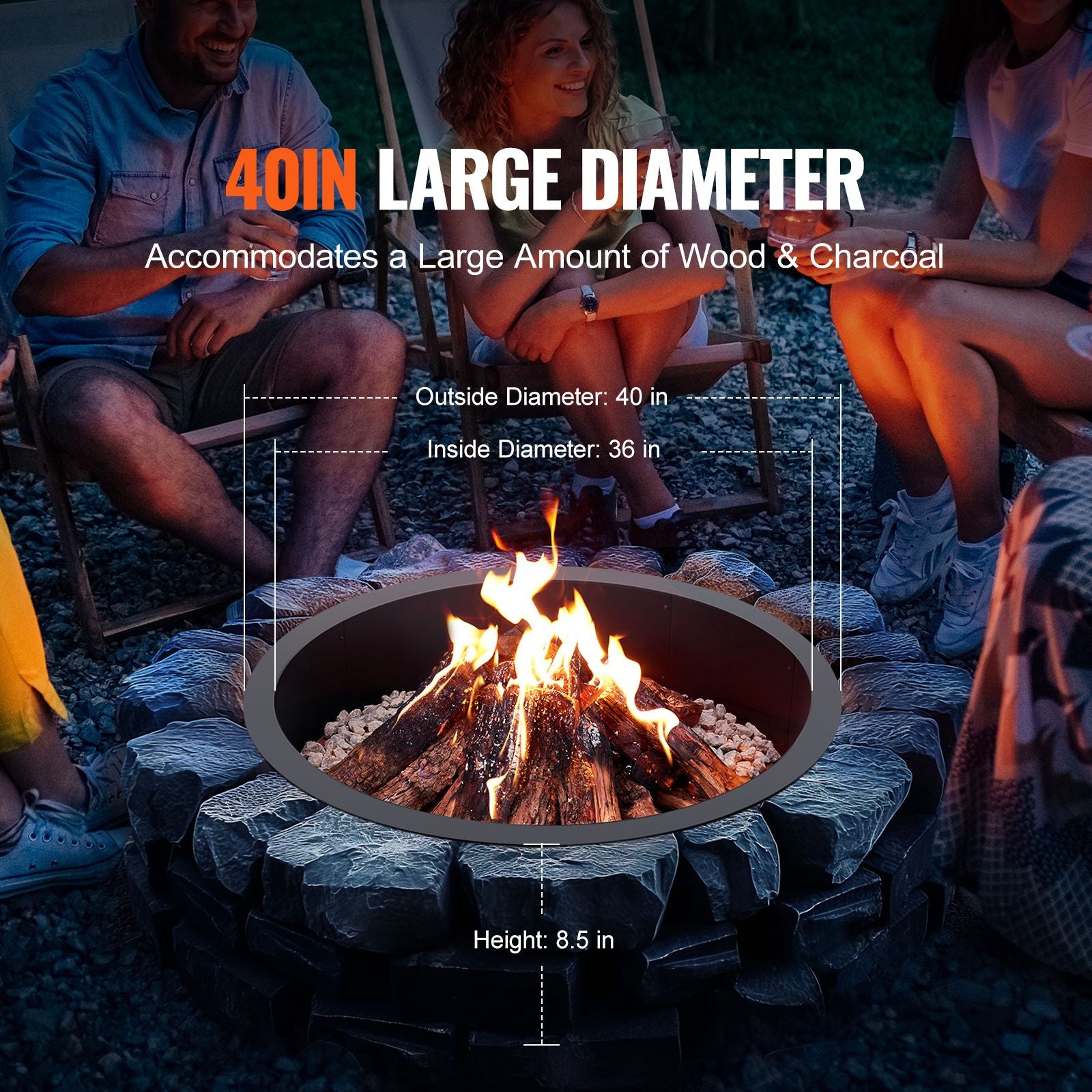 40 Inch Round Fire Pit Ring Steel Liner DIY Campfire Pit Insert Outdoor