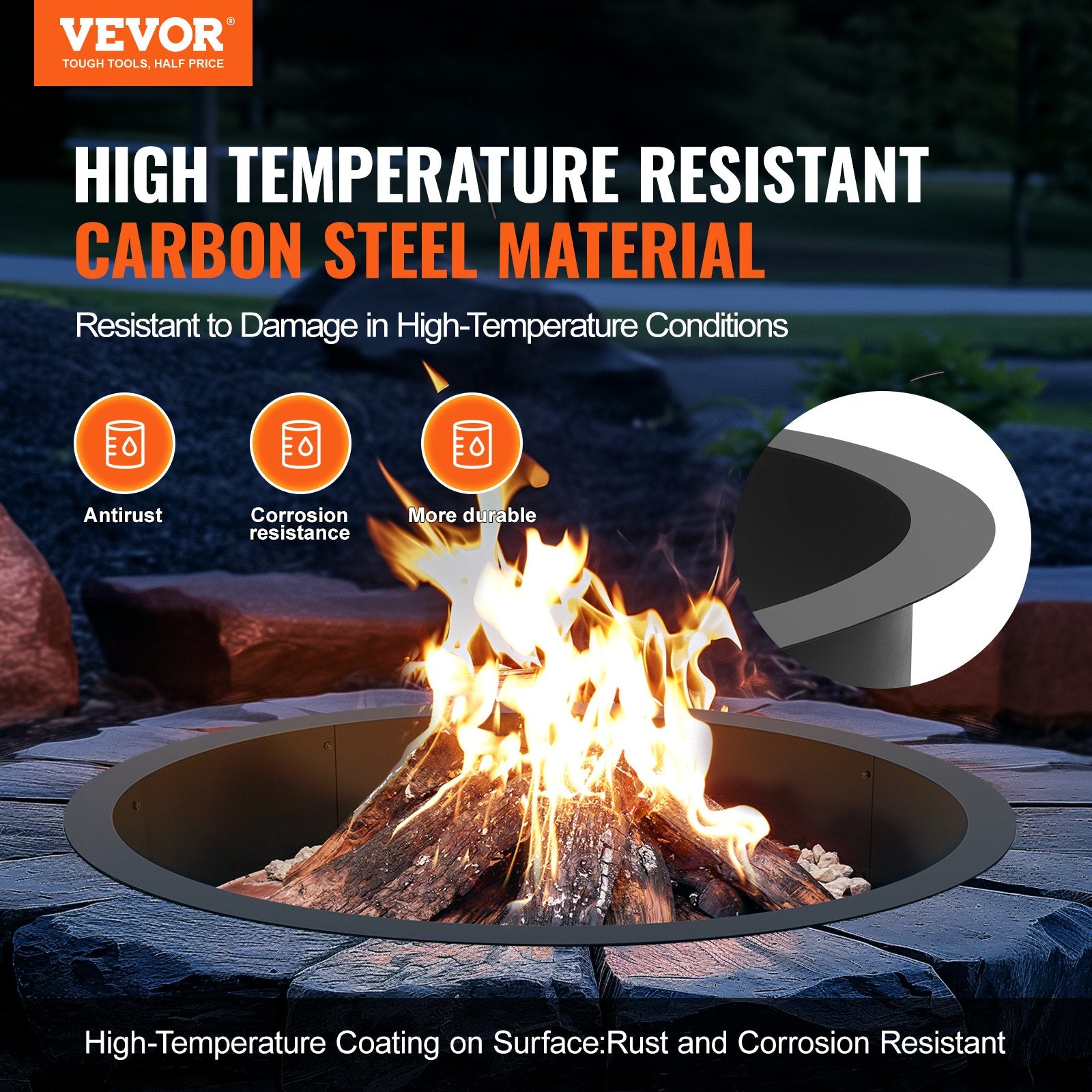 Fire Pit Ring Round Inner Steel Liner DIY Campfire Firepit