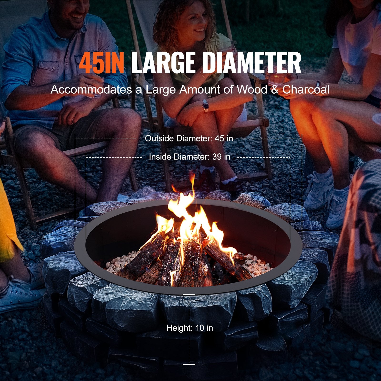 Fire Pit Ring Round 45 Inch Outer Steel Liner DIY Campfire Ring Firepit