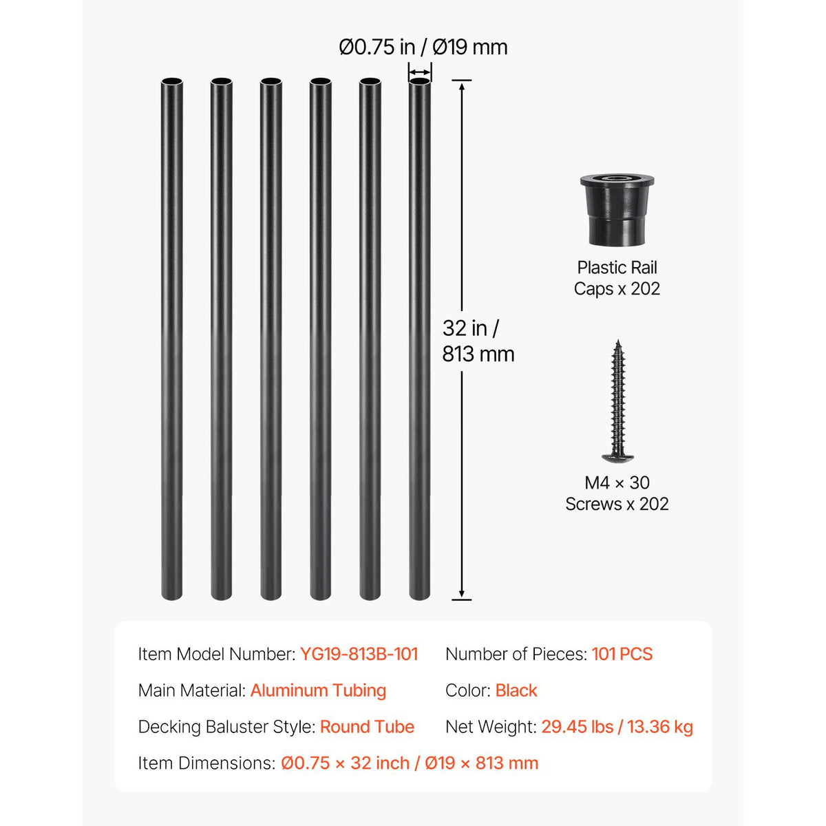 101 Pack 32 Inch Aluminum Stair Balusters Metal Spindles Black Railing Set