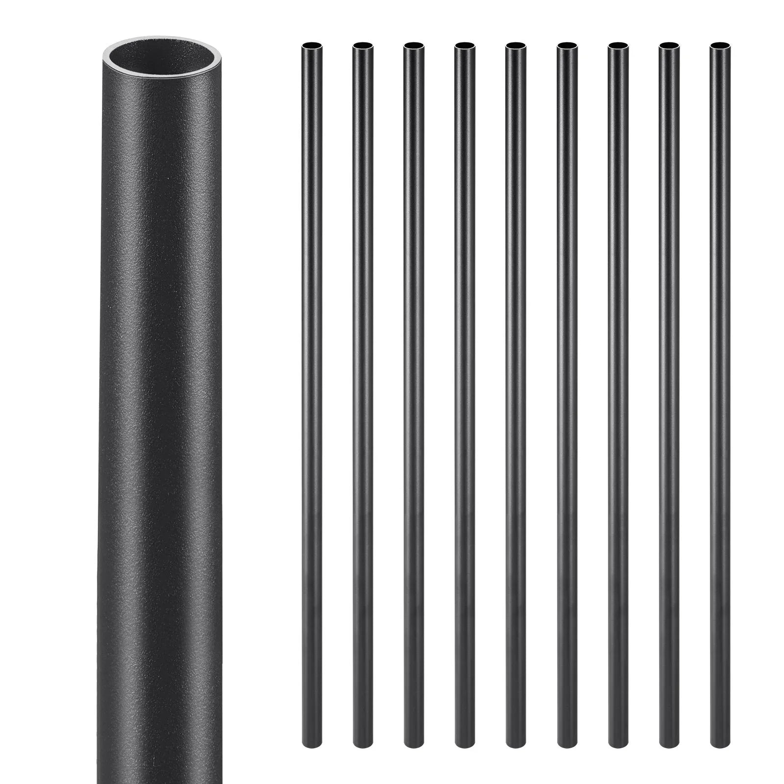 Staircase Balusters 51 Pack, 660 mm Aluminum Stair Balusters, 19 mm Water-Proof Round Metal Spindle Railing, Hollow Deck Railing with Rail Caps & Screws for Stairs, Porch, Patio, Fence, Black