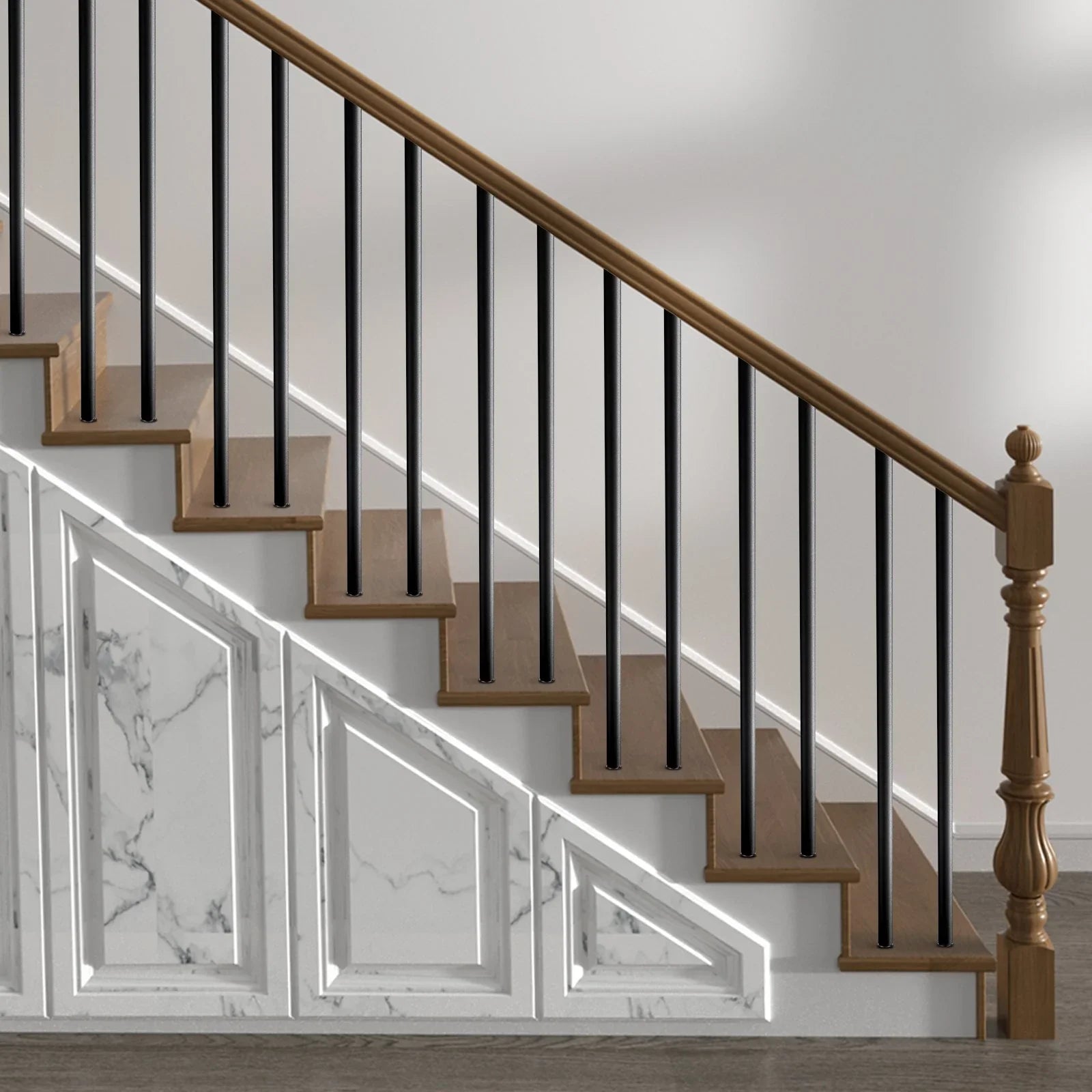Staircase Balusters 51 Pack, 660 mm Aluminum Stair Balusters, 19 mm Water-Proof Round Metal Spindle Railing, Hollow Deck Railing with Rail Caps & Screws for Stairs, Porch, Patio, Fence, Black