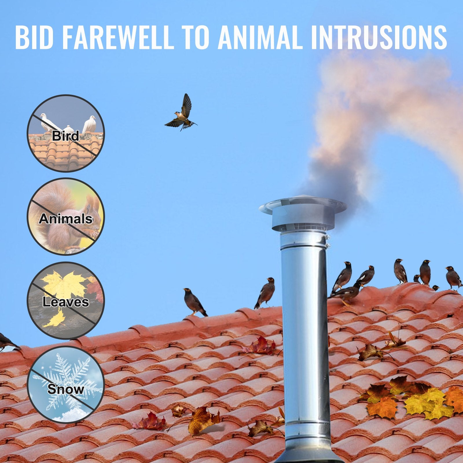 Chimney Cap 6-inch 304 Stainless Steel Round Roof Rain Cap Cover Silver