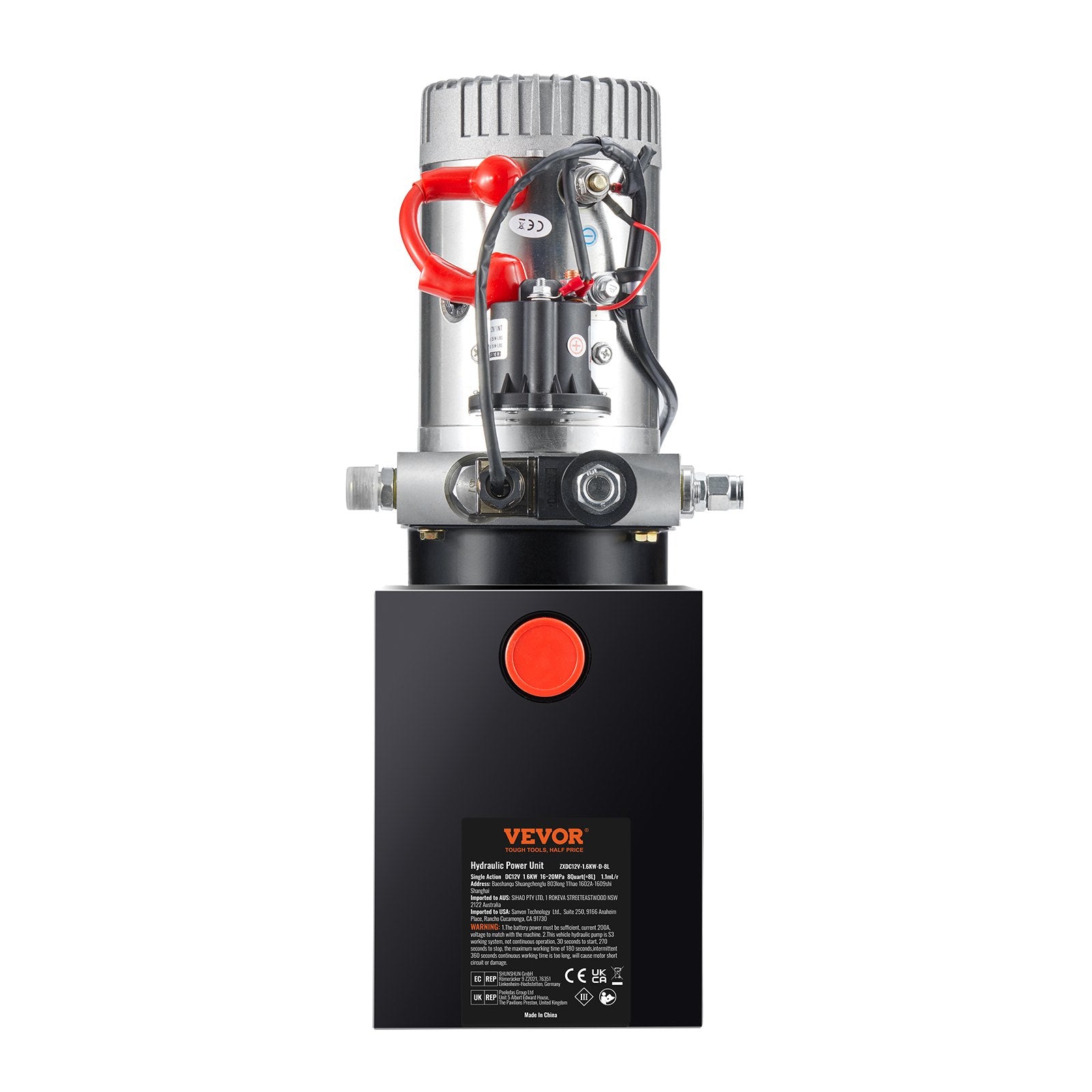 Hydraulic Pump, 8 Quart Hydraulic Power Unit, Single Acting Dump Trailer Pump, 0.91 GPM Flow Rate, 3200 PSI Max Relief Pressure, DC 12V Hydraulic Pump for Dump Trailer Car Lifting