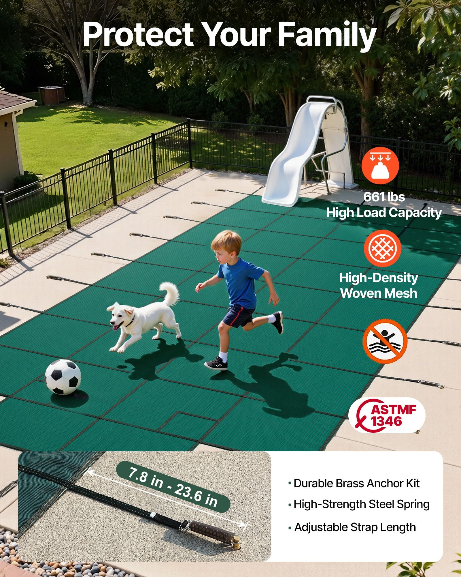 Pool Safety Cover Fits18x36ft Inground Safety Pool Cover Green Mesh with 4x8ft Center End Steps Solid Pool Safety Cover for Swimming Pool Winter