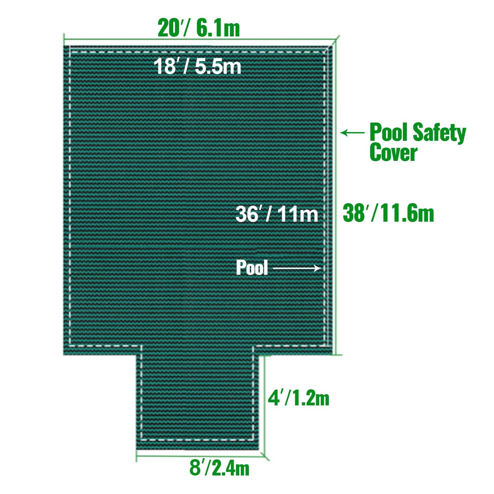 Pool Safety Cover Fits18x36ft Inground Safety Pool Cover Green Mesh with 4x8ft Center End Steps Solid Pool Safety Cover for Swimming Pool Winter