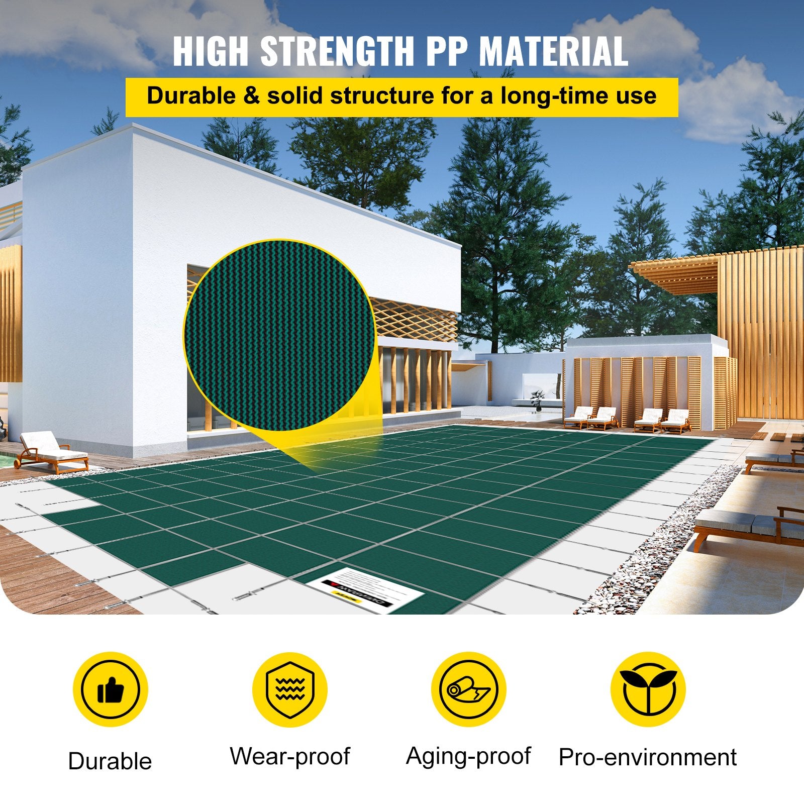 Pool Safety Cover Fits18x36ft Inground Safety Pool Cover Green Mesh with 4x8ft Center End Steps Solid Pool Safety Cover for Swimming Pool Winter