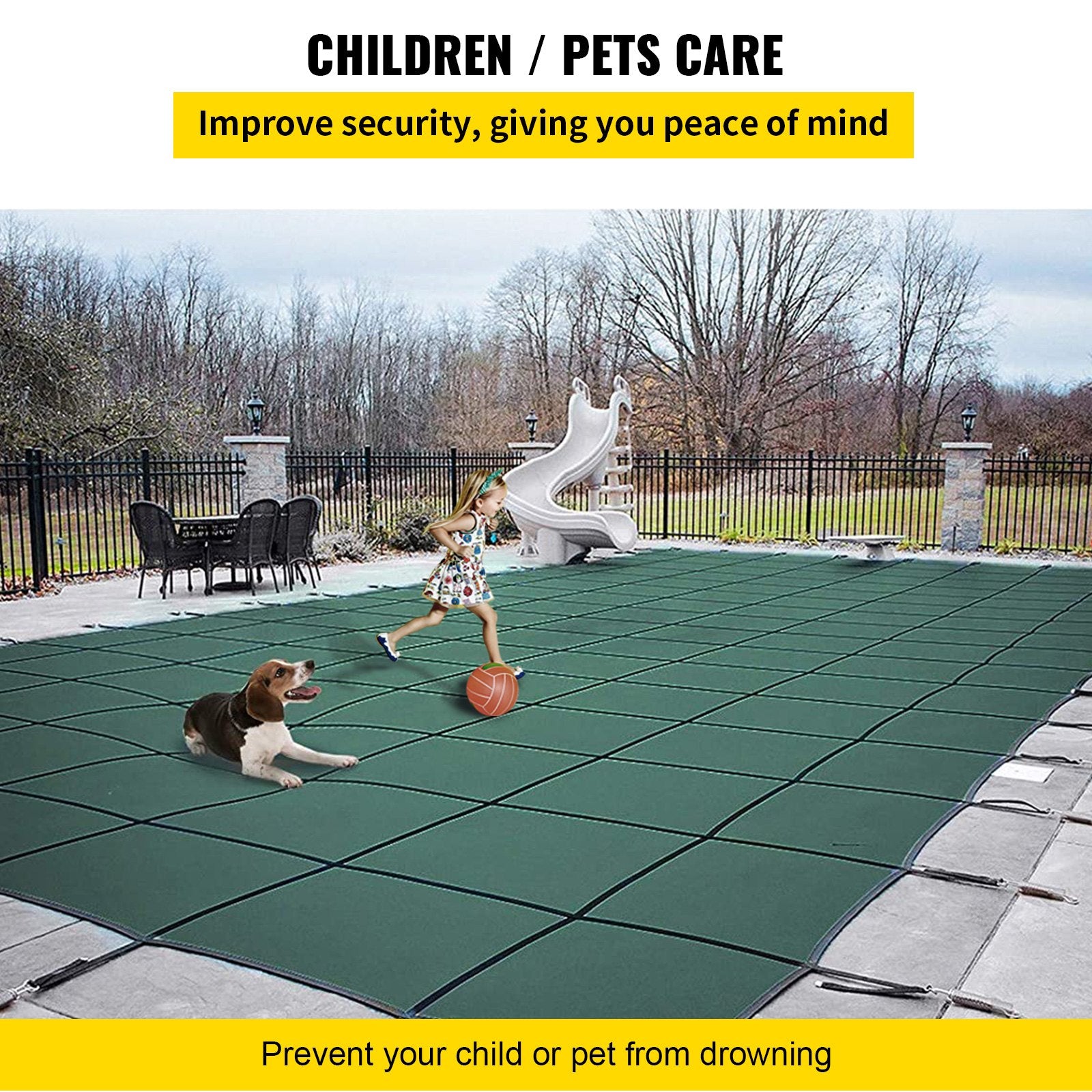 Pool Safety Cover Fits18x36ft Inground Safety Pool Cover Green Mesh with 4x8ft Center End Steps Solid Pool Safety Cover for Swimming Pool Winter