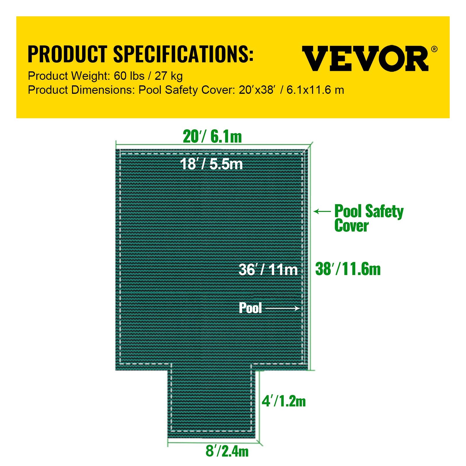 Pool Safety Cover Fits18x36ft Inground Safety Pool Cover Green Mesh with 4x8ft Center End Steps Solid Pool Safety Cover for Swimming Pool Winter