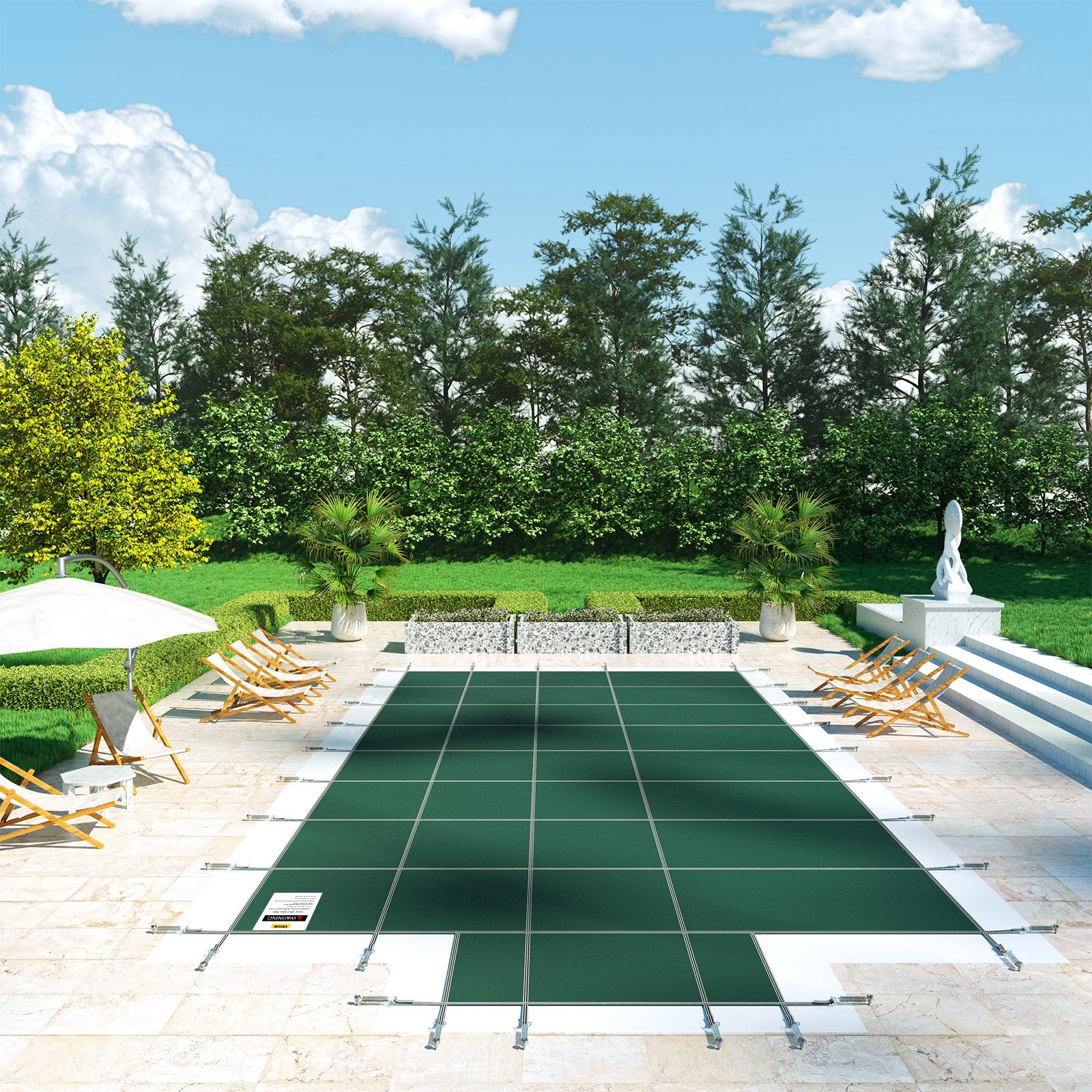 Pool Safety Cover Fits18x36ft Inground Safety Pool Cover Green Mesh with 4x8ft Center End Steps Solid Pool Safety Cover for Swimming Pool Winter